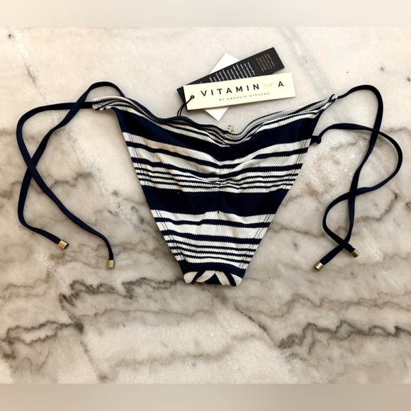 NWT Vitamin A navy/white stripe bikini bottom - Picture 6 of 9
